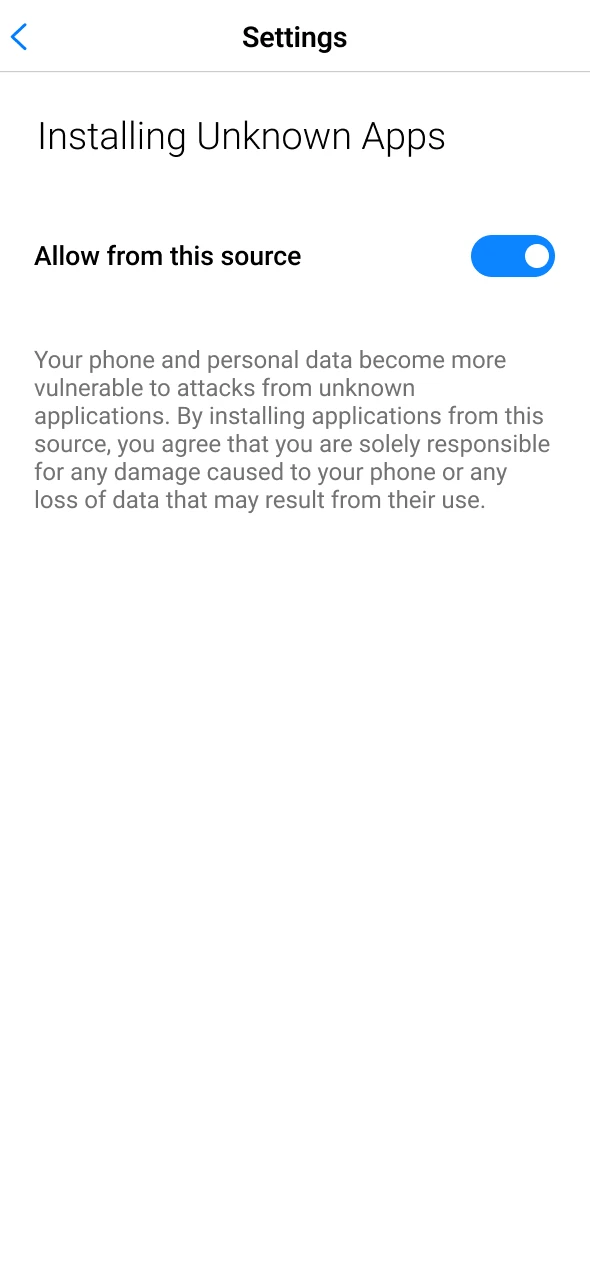 Allow the installation of the Wowbet app from unknown sources.