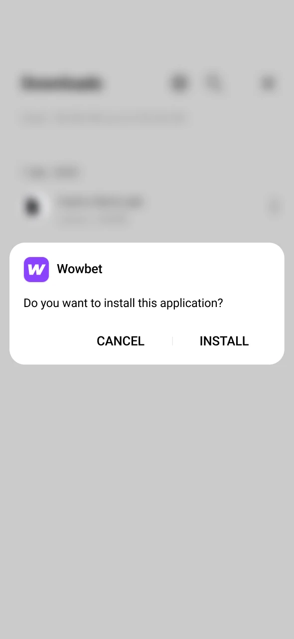 Confirm the action to start the Wowbet app installation.