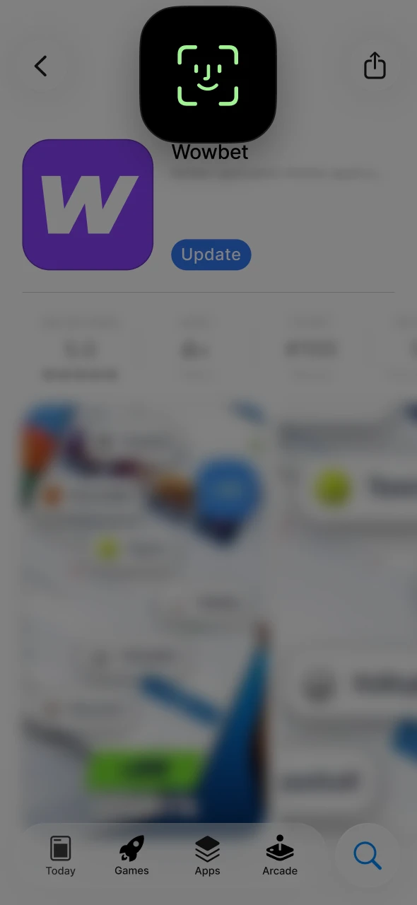 Confirm the Wowbet app update using your FaceID.