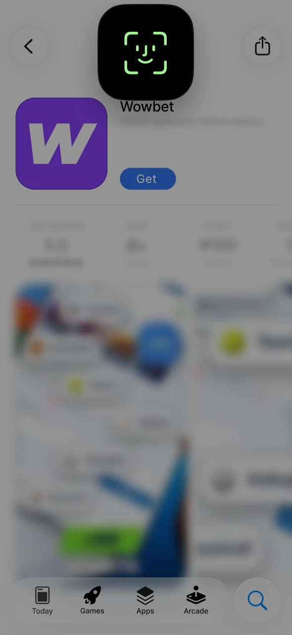 Authorize the installation of the Wowbet app using your Face ID.