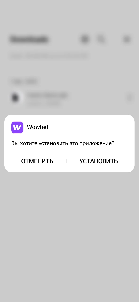 Завершите процесс, подтвердив установку приложения Wowbet.