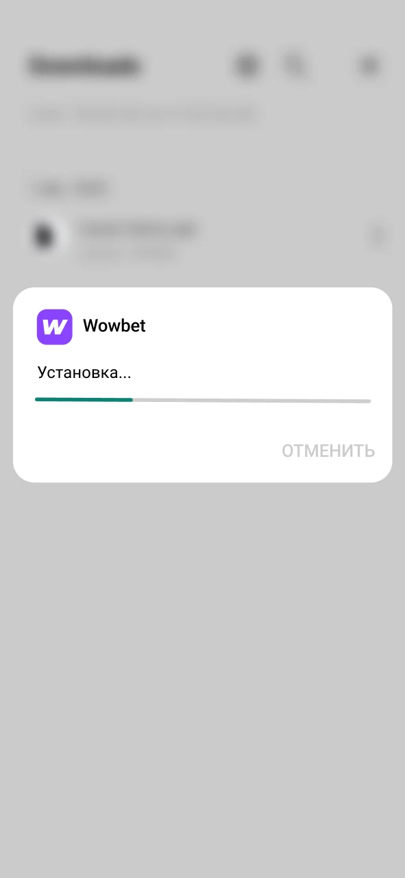 Начните установку приложения Wowbet на ваше устройство.
