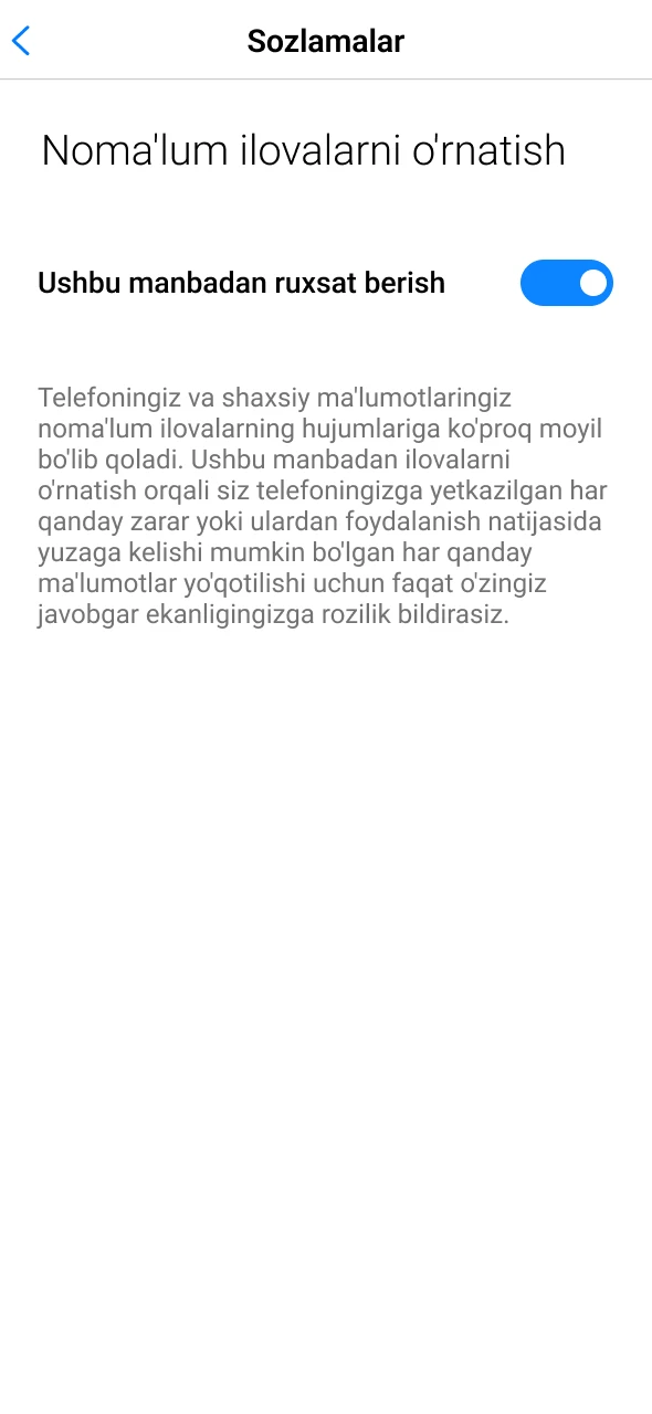 Noma'lum manbalardan Wowbet ilovasini yuklab olishga ruxsat bering.
