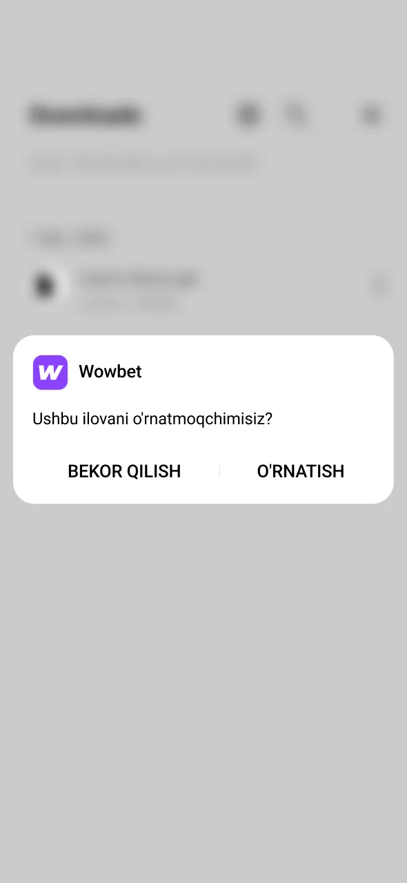 Wowbet ilovasining o'rnatilishini tasdiqlash orqali jarayonni yakunlang.