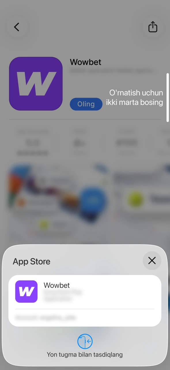 Wowbet ilovasini yuklab olish tugmasini bosing va ekrandagi ko'rsatmalarga amal qiling.