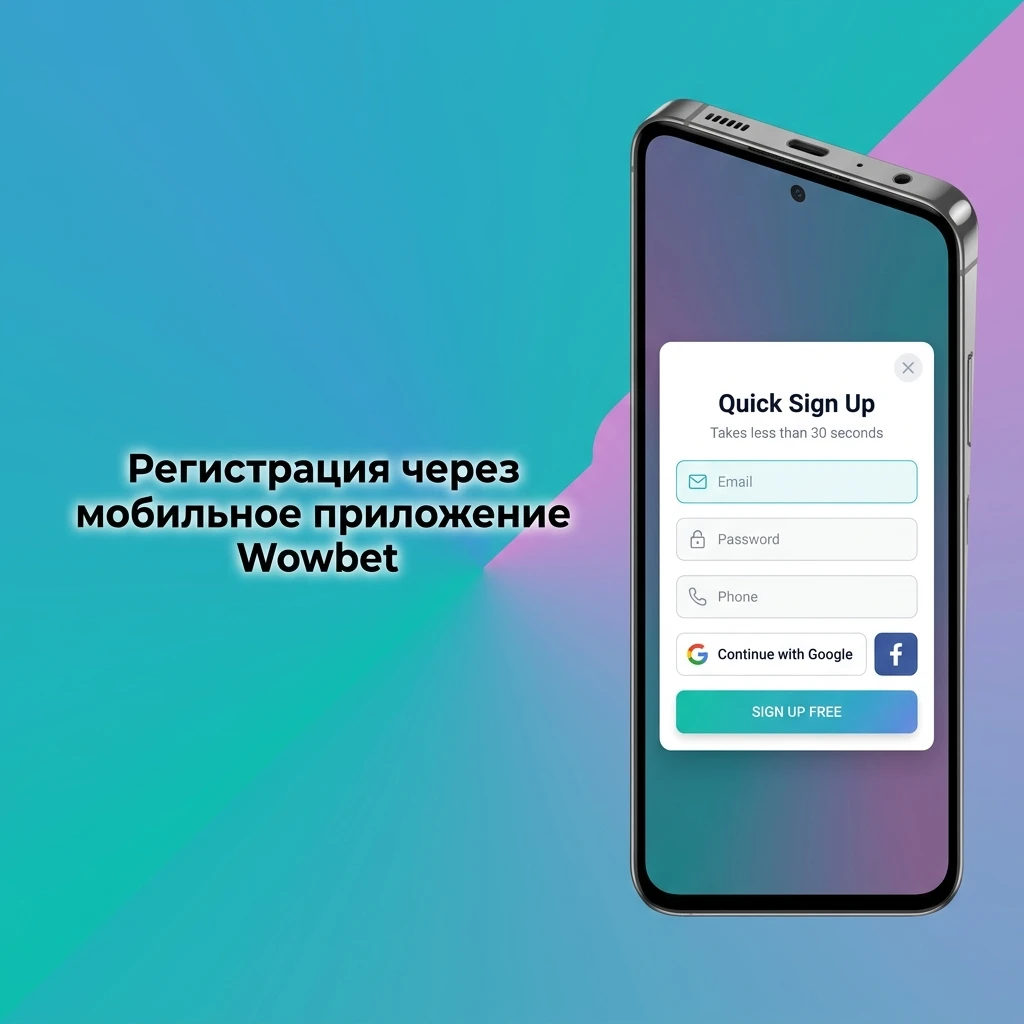 Регистрация в мобильном приложении Wowbet на смартфоне через форму создания аккаунта