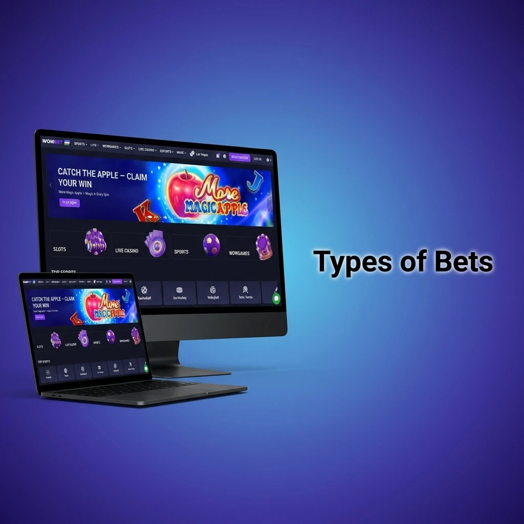 Diagram showing three bet types on Wowbet: Single, Express Accumulator, and System bets explained
